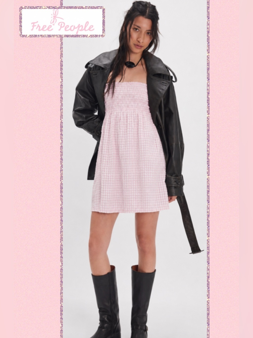 🆕 Free People Sunni Strapless Mini Dress Convertible Skirt Pink Gingham Large